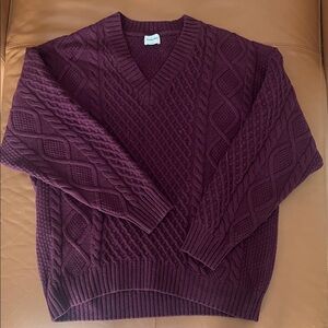 Sunday Best V-Neck Cable Knit Sweater - Deep Burgundy